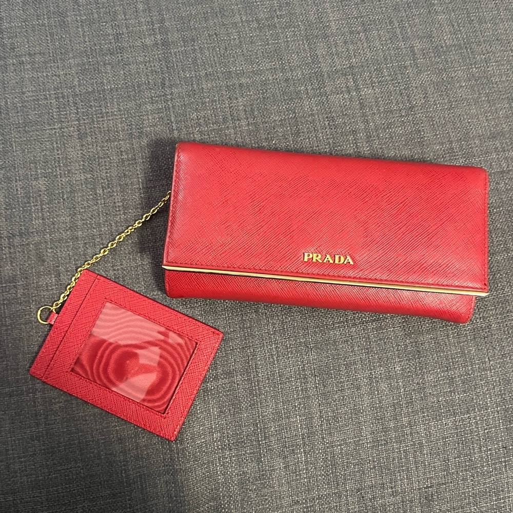 Prada Red Saffiano Leather Long Wallet